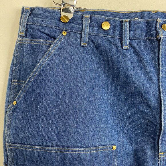 Carhartt Carpenter Dugaree Jeans 44X30 Suspender Buttons Double Knee Cotton - Picture 3 of 15